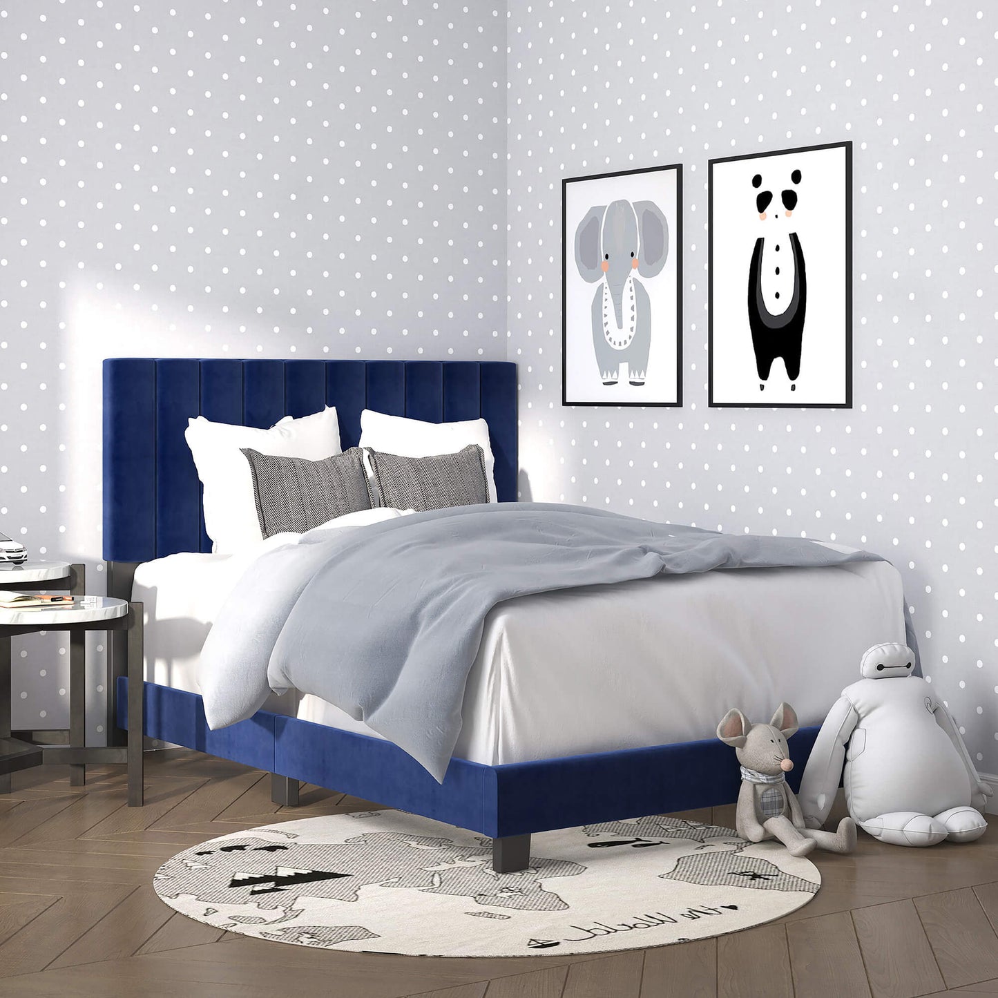JEDD 54” Blue Double Bed Frame | Modern Upholstered Bed GTA Bedroom Furniture