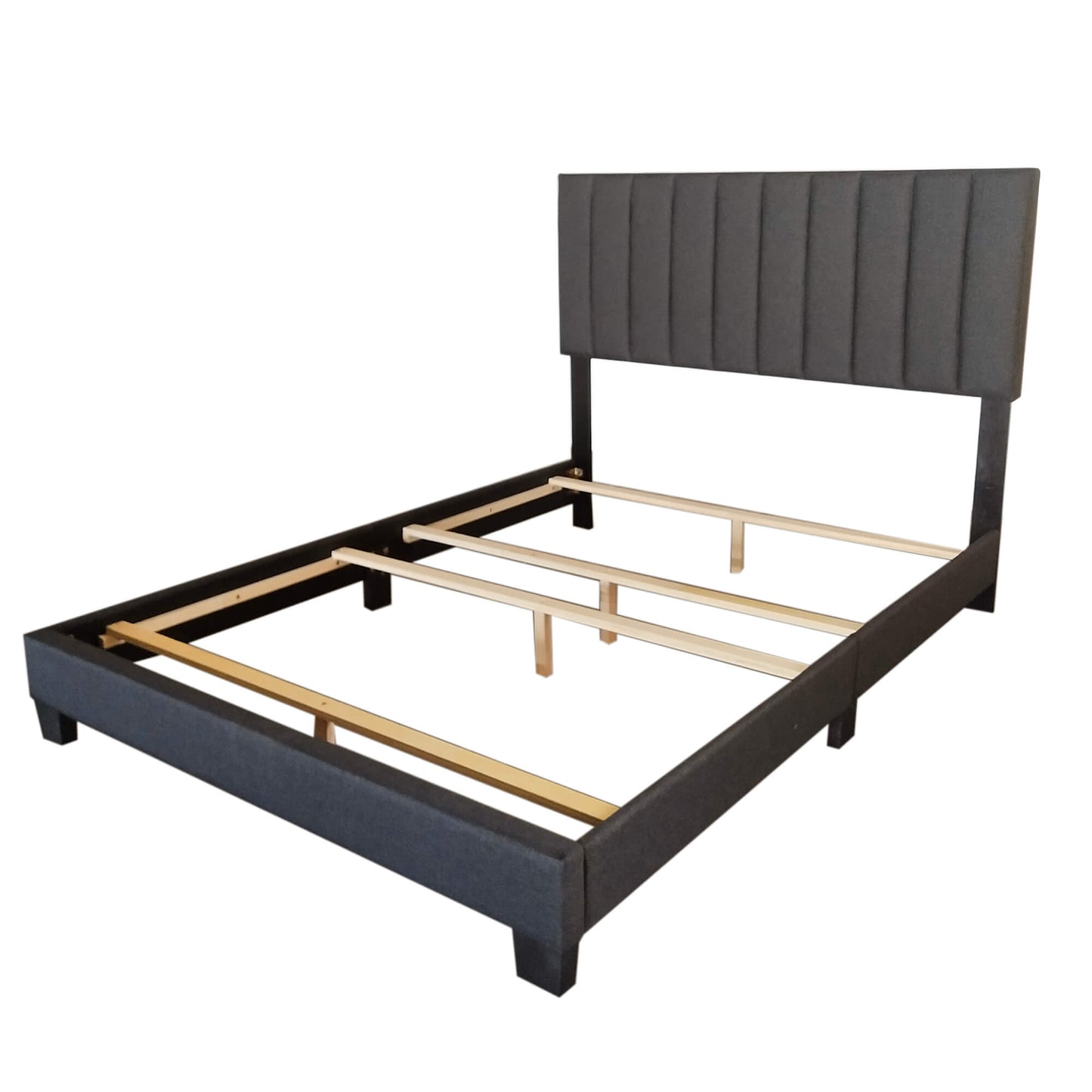 JEDD 60” Charcoal Upholstered Queen Bed Frame | Tufted Headboard