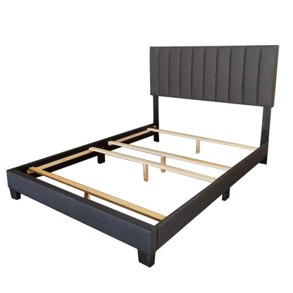 JEDD 60” Charcoal Upholstered Queen Bed Frame | Tufted Headboard