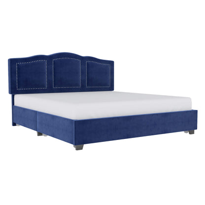 DIANA 78” Blue King Storage Bed | Velvet Upholstered Platform Bed with Drawers