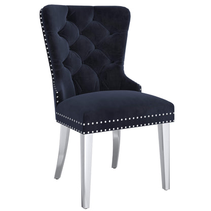 HOLLIS Black Dining Chairs (Set of 2) | Velvet Tufted Chairs with Chrome Legs