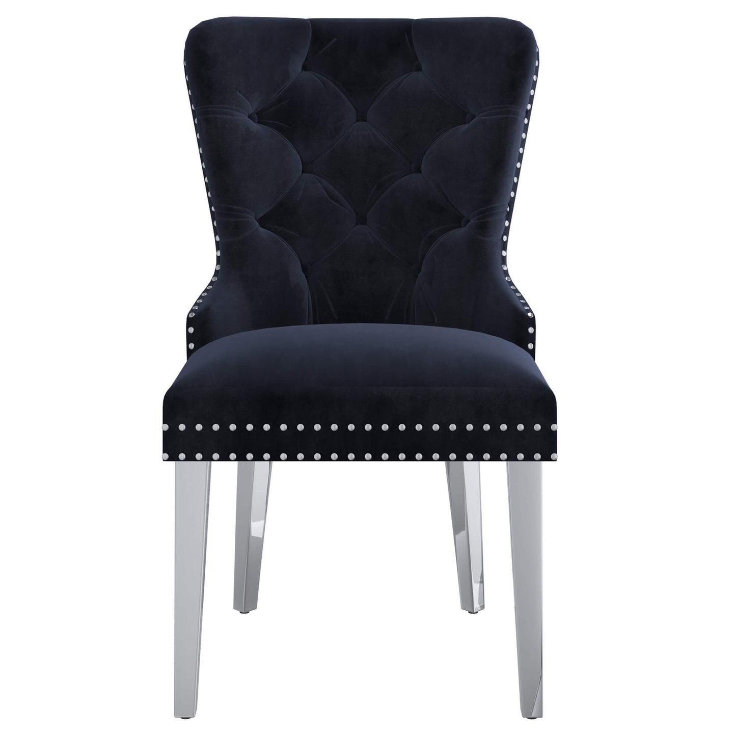 HOLLIS Black Dining Chairs (Set of 2) | Velvet Tufted Chairs with Chrome Legs