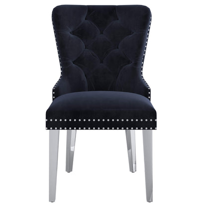 HOLLIS Black Dining Chairs (Set of 2) | Velvet Tufted Chairs with Chrome Legs