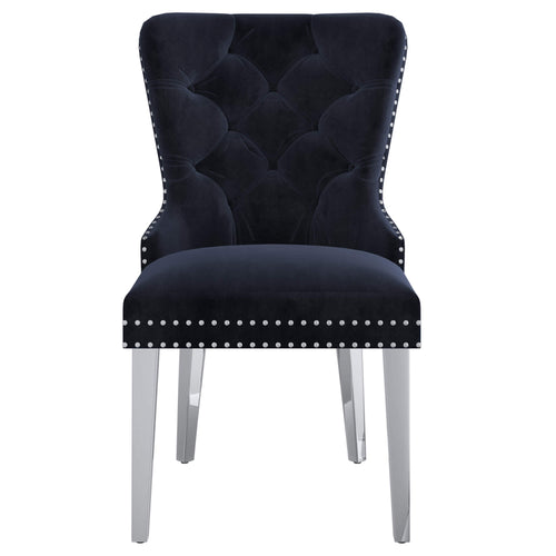 HOLLIS Black Dining Chairs (Set of 2) | Velvet Tufted Chairs with Chrome Legs