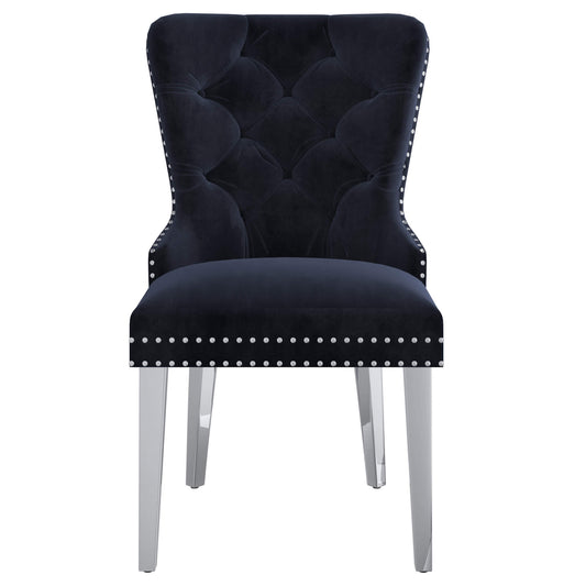 HOLLIS Black Dining Chairs (Set of 2) | Velvet Tufted Chairs with Chrome Legs