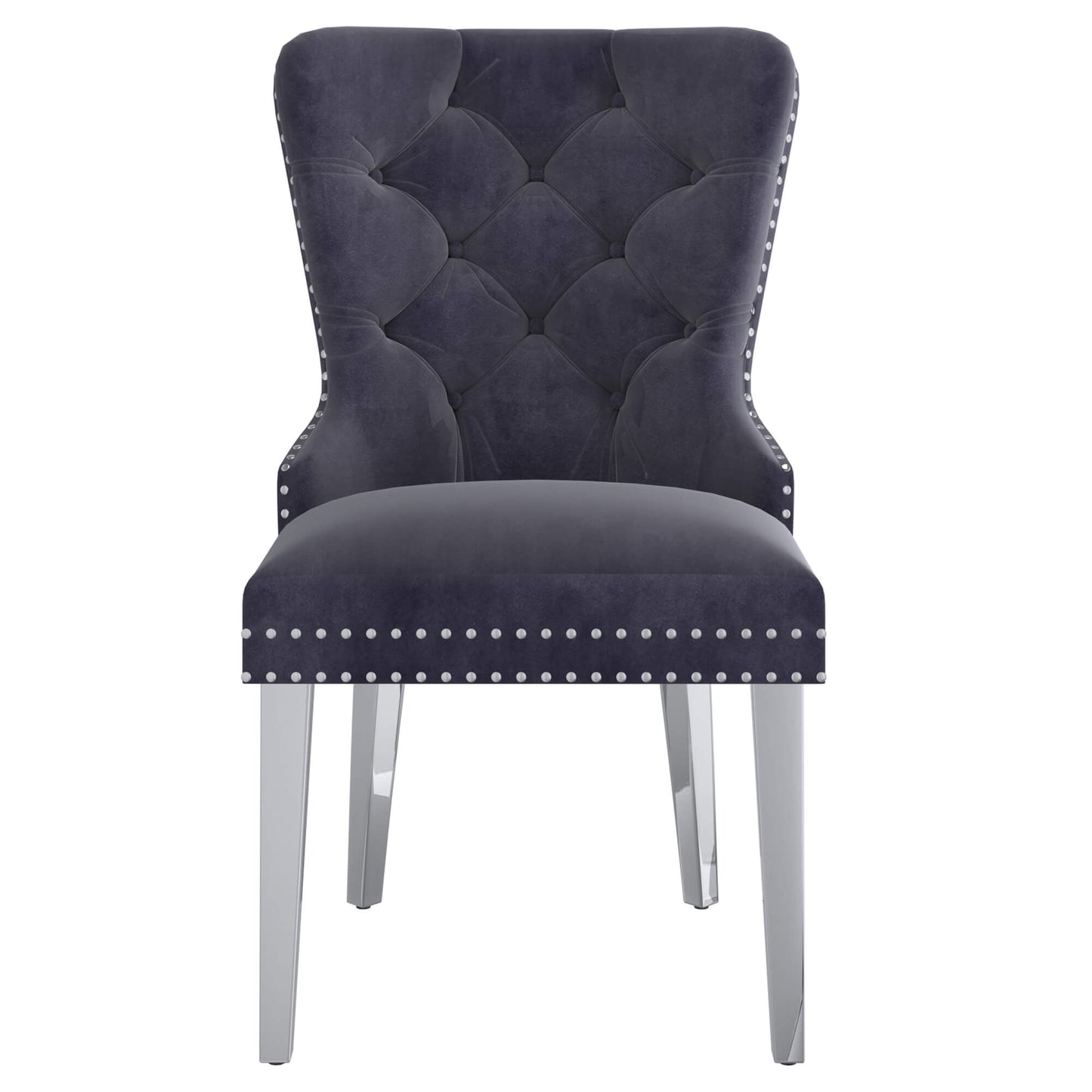 HOLLIS Black Dining Chairs (Set of 2) | Velvet Tufted Chairs with Chrome Legs