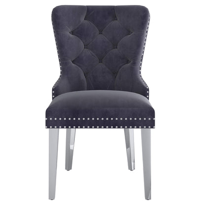 HOLLIS Black Dining Chairs (Set of 2) | Velvet Tufted Chairs with Chrome Legs