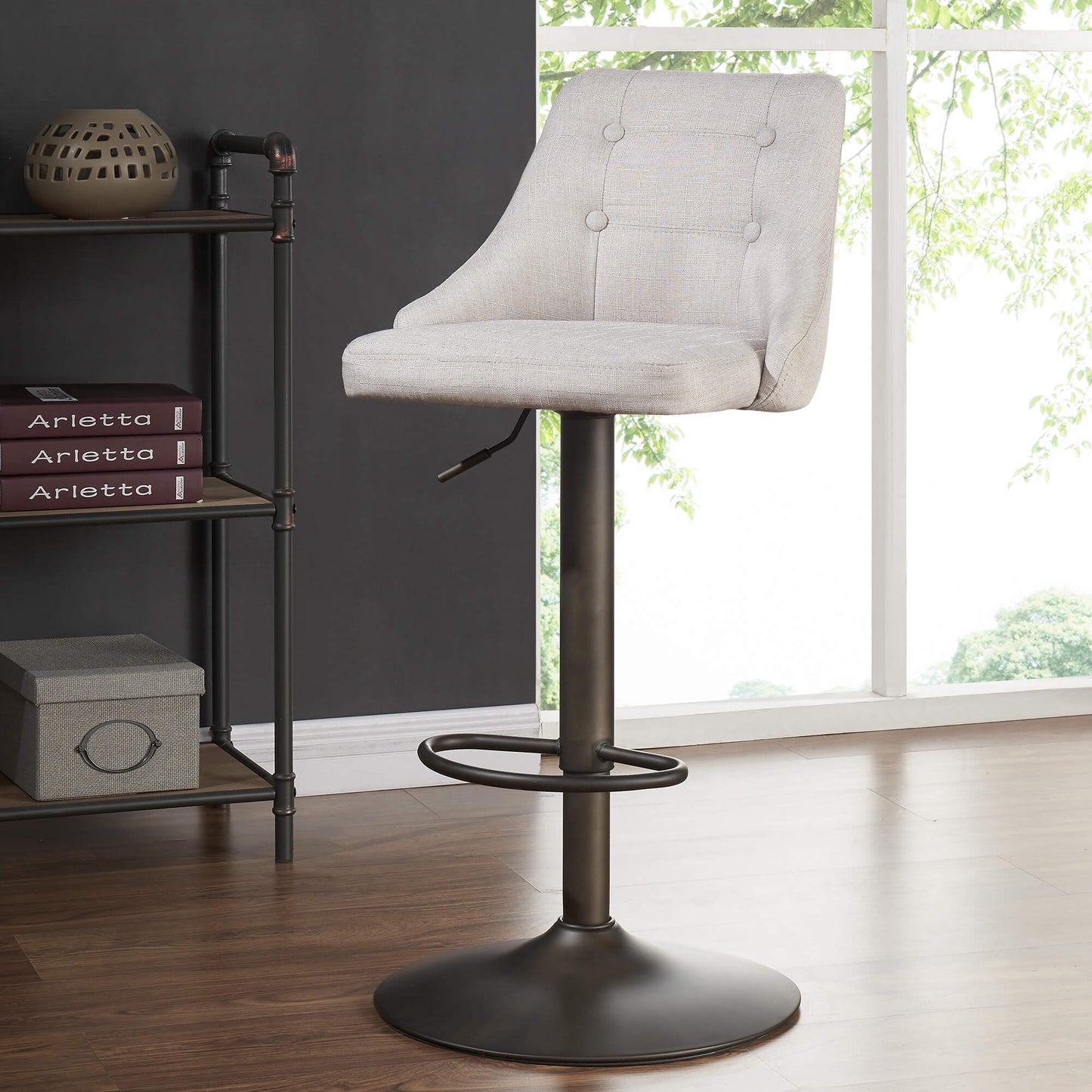 ADYSON Air Lift Bar Stools Beige (Set of 2) | Adjustable Swivel Counter Stools