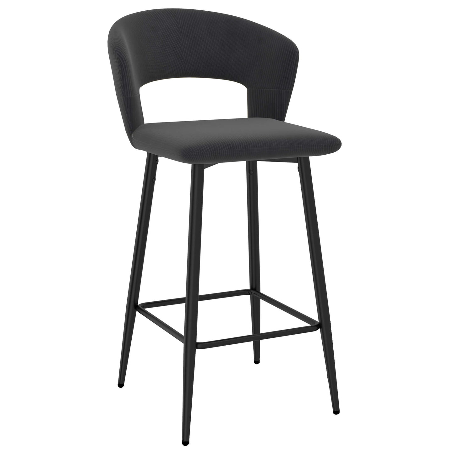 CAMILLE 26” Counter Stools Charcoal (Set of 2) | Velvet Corduroy Modern Bar Chairs
