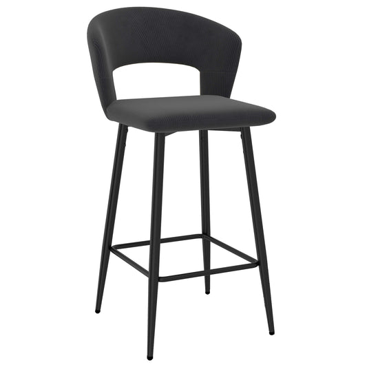 CAMILLE 26” Counter Stools Charcoal (Set of 2) | Velvet Corduroy Modern Bar Chairs