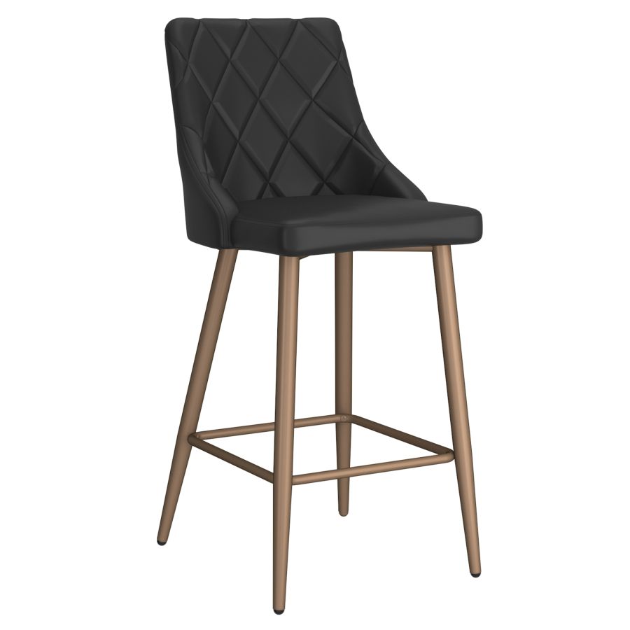 Antoine 26” Counter Stools Black (Set of 2) | Faux Leather Bar Chairs with Gold Accent
