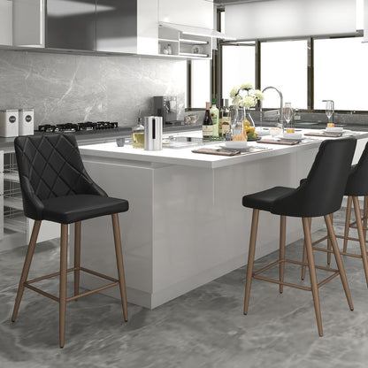 Antoine 26” Counter Stools Black (Set of 2) | Faux Leather Bar Chairs with Gold Accent