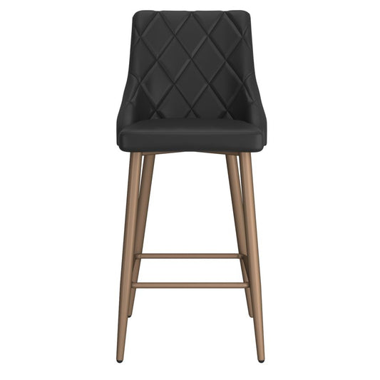 Antoine 26” Counter Stools Black (Set of 2) | Faux Leather Bar Chairs with Gold Accent