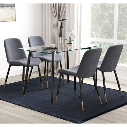 ABBOT 5PC Dining Set Black Glass Table with Grey Velvet Chairs | Modern Dining Set