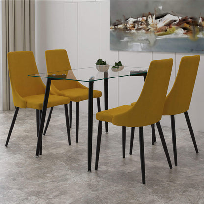 ABBOT 5PC Dining Set | Glass Table with 4 Chairs Modern Black Dining Set
