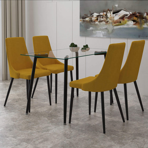 ABBOT 5PC Dining Set | Glass Table with 4 Chairs Modern Black Dining Set