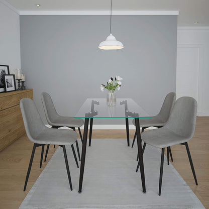 ABBOT 5PC Dining Set Black Glass Table with Grey Velvet Chairs | Modern Dining Set