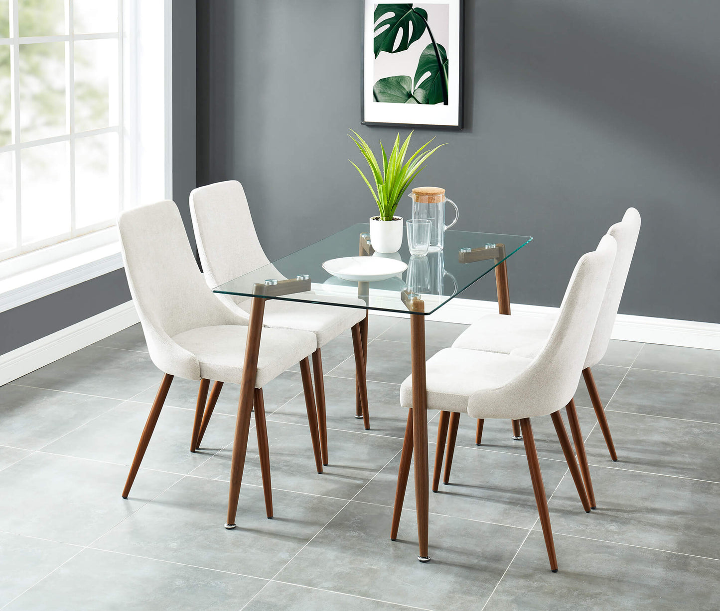 ABBOT 5PC Dining Set | Glass Table with 4 Chairs Modern Black Dining Set