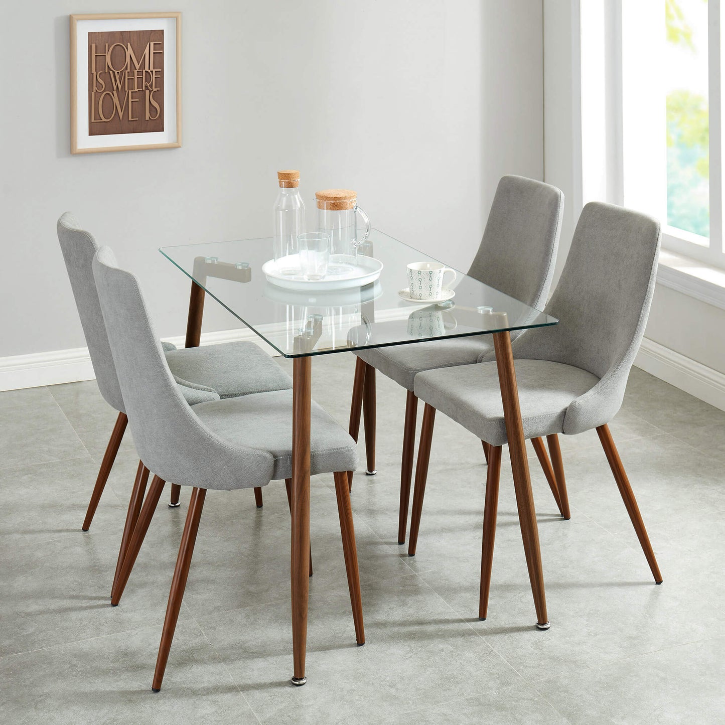 ABBOT 5PC Dining Set | Glass Table with 4 Chairs Modern Black Dining Set