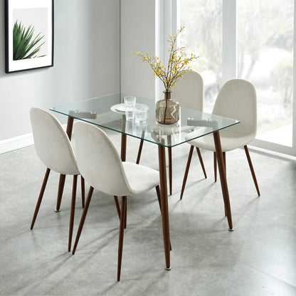 ABBOT LYNA 5PC Dining Set | Glass Table + Beige Velvet Chairs