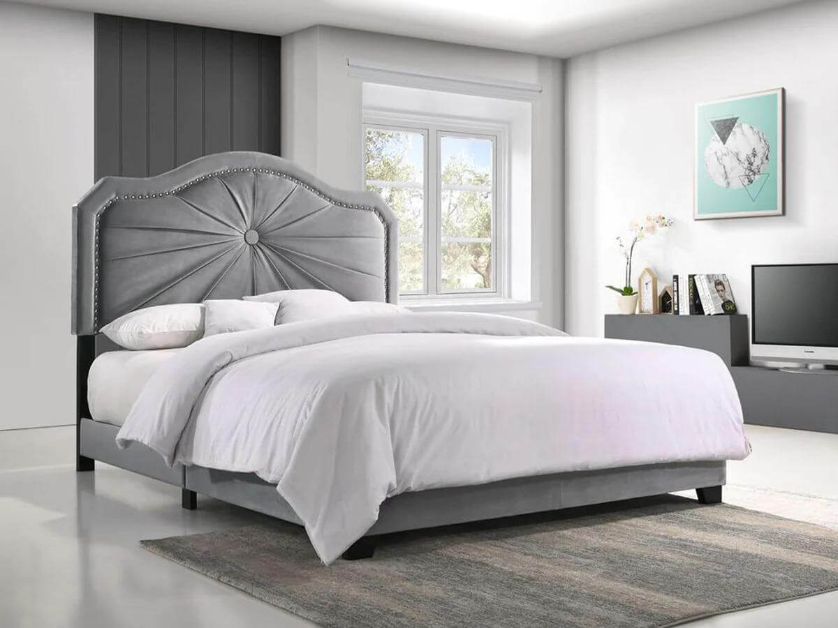 Sudais Home Queen Bed Frame Grey | Modern Upholstered Platform Bed